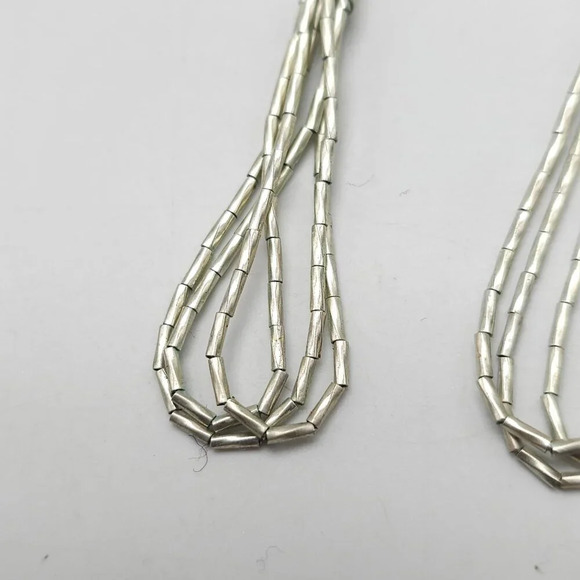 Vintage Liquid Silver Beaded Dangle Earrings 2.75" Long Lightweight Boho Chic - Picture 2 of 5